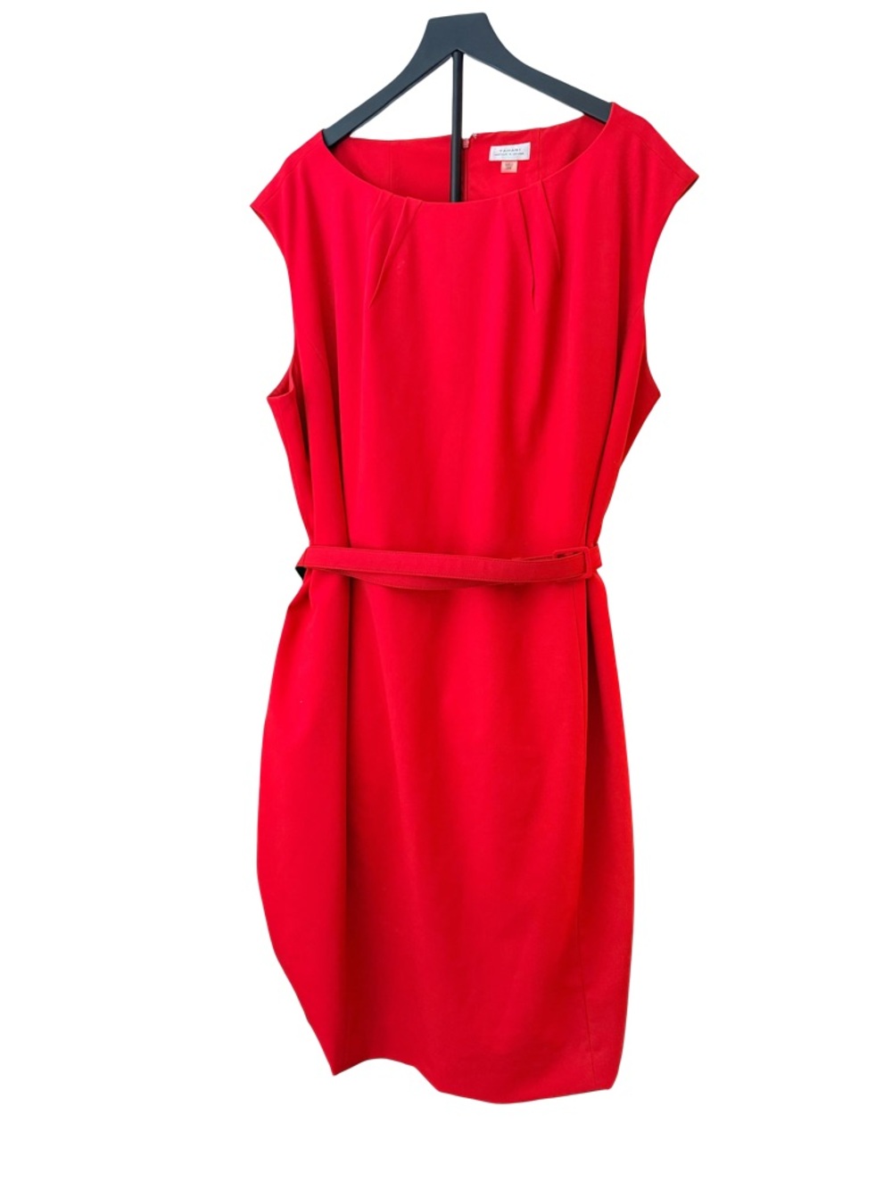 Tahari Sleeveless Red Belted Midi Dress